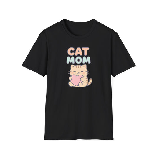 Cat Mom with Heart T-Shirt – Unisex Gildan Softstyle Tee