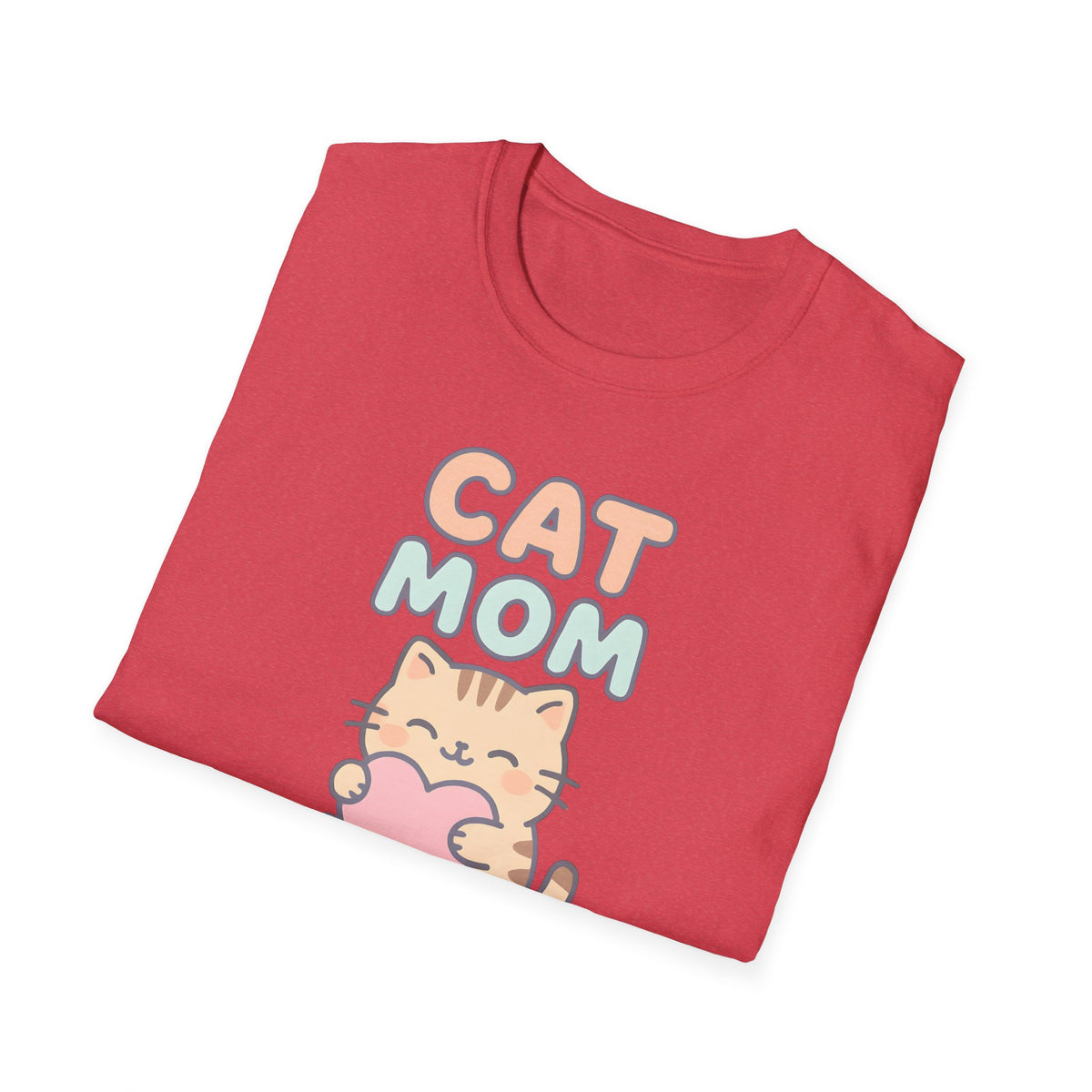 Cat Mom with Heart T-Shirt – Unisex Gildan Softstyle Tee